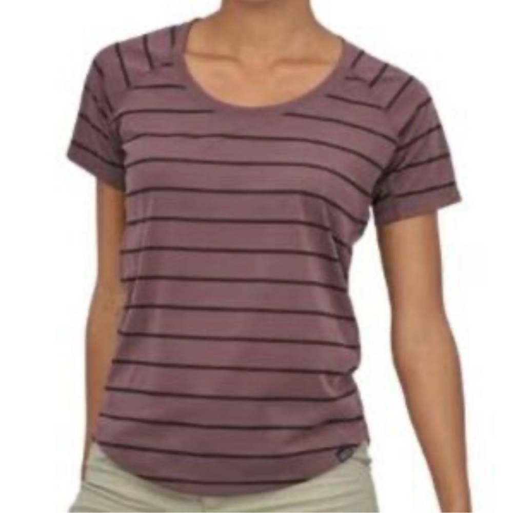 NWT Patagonia Capilene Cool Trail Shirt In Furrow Stripe Dusky Brown Size Small